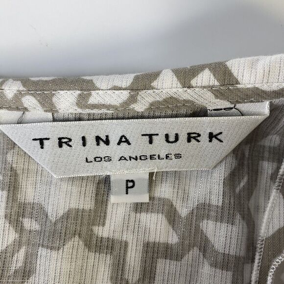 Trina Turk Tank Top Size P Wide Collar Metallic Gray White Floral Stars - Picture 7 of 12